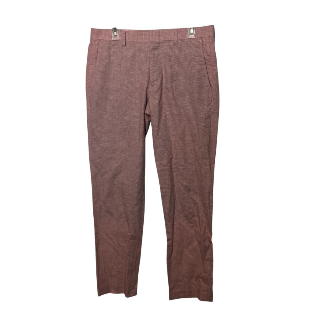 J Crew Pants Mens 32 Red Houndstooth Ludlow Unstructured Cotton Linen Somelos